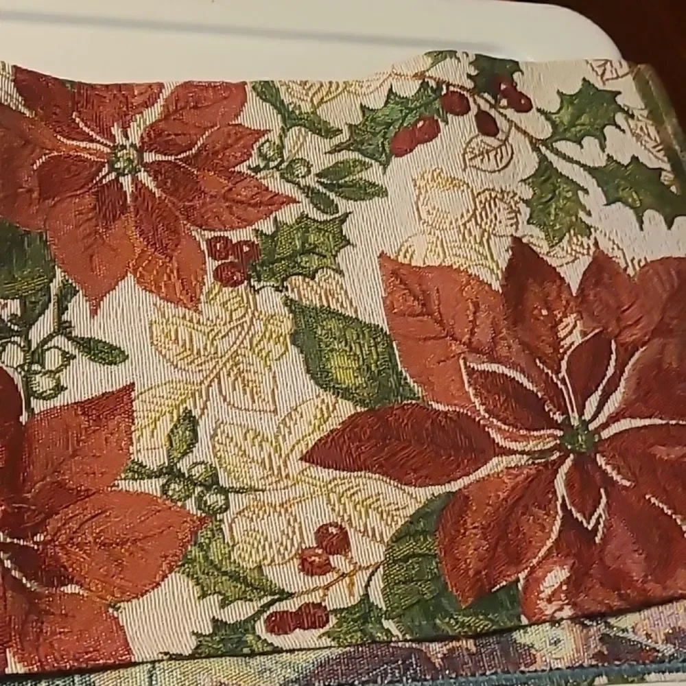 Festive Poinsettia Tapestry Table Runner